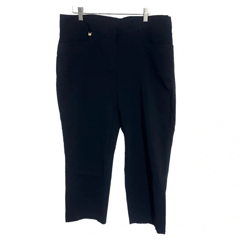 JM Collection Cropped Pants 16S Black Pull On Stretch Career Petite‎ Slim Capris